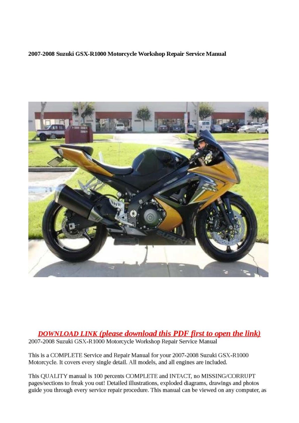 07 08 suzuki gsxr 1000 service manual free pdf download - Calaméo - - Suzuki GSX-R Motorcycle Workshop Repair