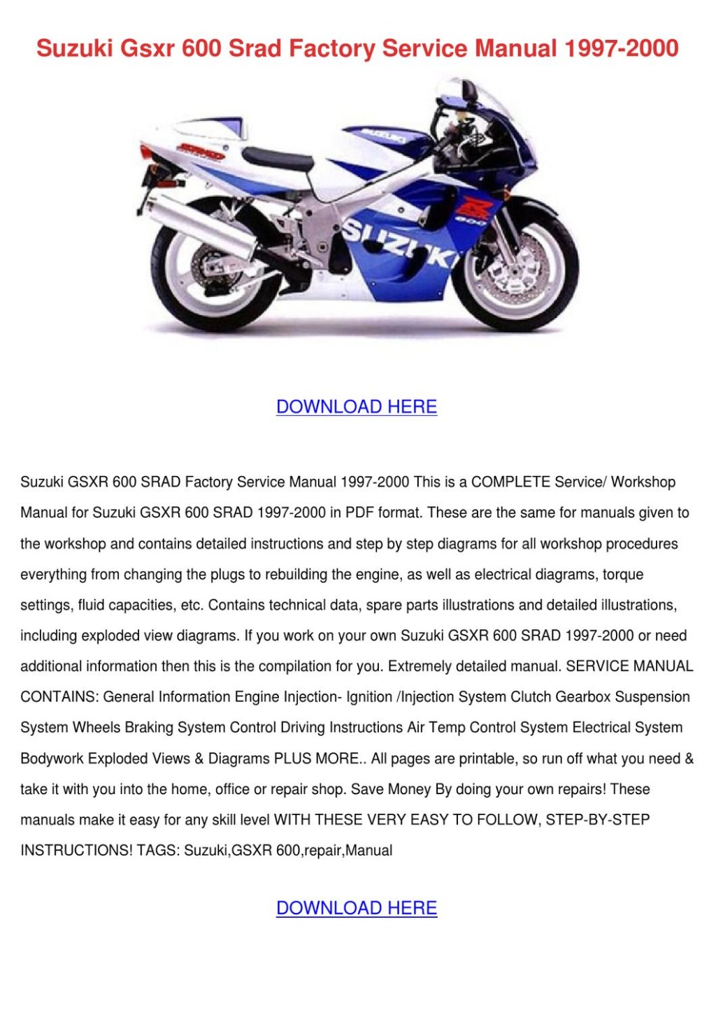02 suzuki gsxr 600 manual pdf - Suzuki Gsxr  Srad Factory Service Manual  by NelsonNicholson